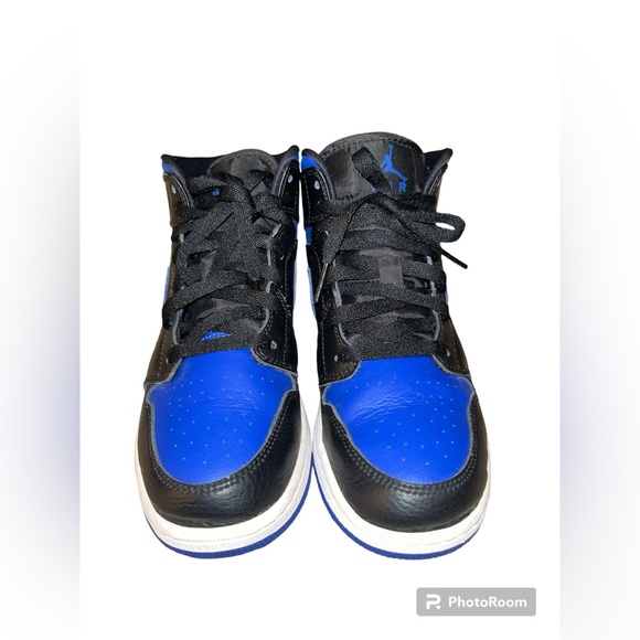 ⛹🏾‍♂️ VGUC Air Jordan 1 Mid GS Black Hyper Royal ‘19 - Size 7Y - Picture 3 of 10
